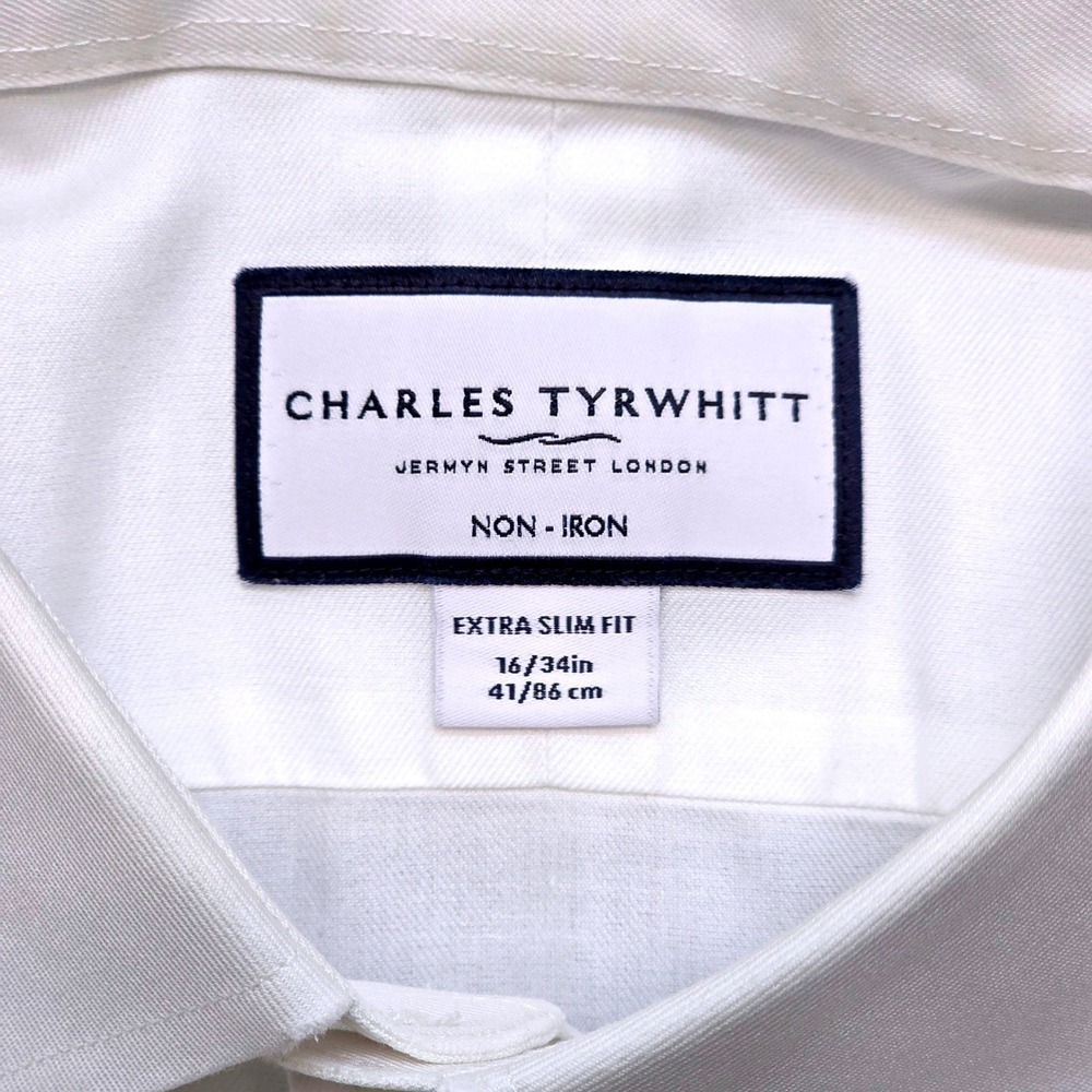 Charles Tyrwhitt Men's Dress Shirt 16 34 Extra Slim Fit White Non-Iron 41 86cm - Picture 4 of 15